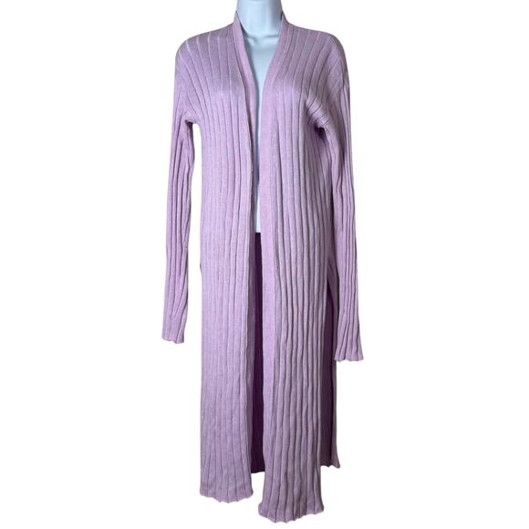 free people | ribby rib lavender ribbed long sleeve side split cardigan sz S - Picture 2 of 11